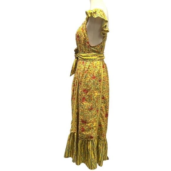 Roller Rabbit Rhody Zarella Silk Blend Yellow Tie Waist Midi Dress Women Large - Picture 11 of 16